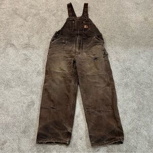 Carhartt Brown Duck Double Knee Overalls 40x32 Workwear Carpenter Bibs